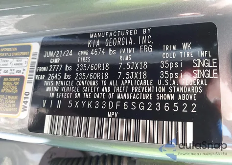 2025 Kia Sportage Ex from USA, damaged, VIN 5XYK33DF6SG236522